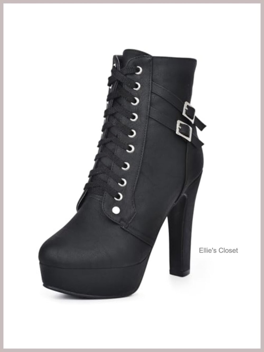 Womens Platform High Heel Ankle Boots Round Toe Lace Up PU